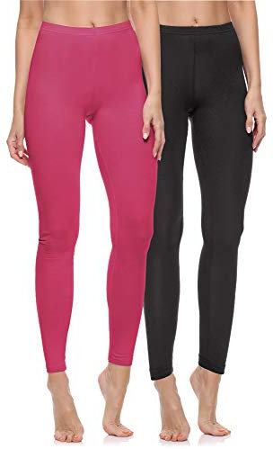 Merry Style 2er Pack Leggings Damen Baumwolle für das ganze Jahr Bequeme Leggings Blickdicht Damen Ideal für Yoga Sport Gym und Freizeit MS10-198 MS10-198 (Schwarz/Rosa, M)