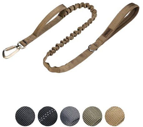 EXCELLENT ELITE SPANKER Militär Space Aluminum Hakenclip Bungee Hundeleine | Taktisch Hochbelastbar No Pull Elastische Leine mit 2 Griffen für mittelgroße und große Hunde Training und Spaziergang