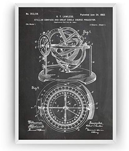 Stellar Compass 1902 Patent Poster - Beach House Nautical Sailing Giclee Print Art Kunst Wall Dekor Decor Entwurf Wandkunst Blueprint Geschenk Gift - Frame Not Included