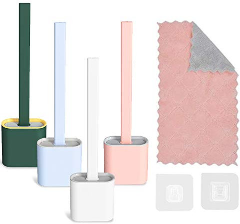 Kocuos Revolutionary Silicone Flex Toilet Brush with Holder, Soft Silicone Bristle Sturdy Deep Cleaner Bathroom Toilet Brush and Quick Drying Holder Set, No-Slip Long Plastic Handle (Blue)