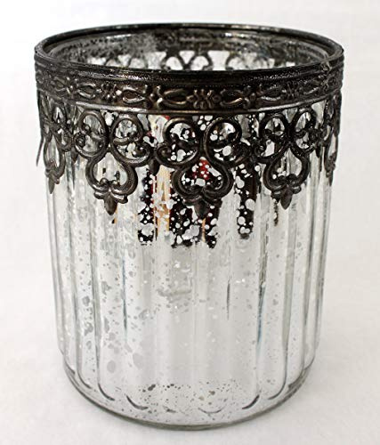 Windlicht 12 cm Antik Silber Orientalisch aus Glas und Metall