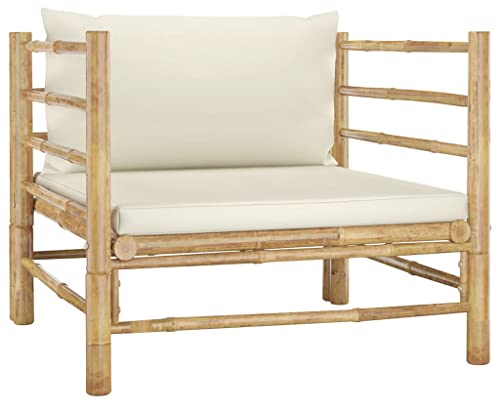 vidaXL Canapé de Jardin avec Coussins Fauteuil d'Extérieur Canapé de Patio Meuble de Terrasse Fauteuil de Jardin Blanc Crème Bambou