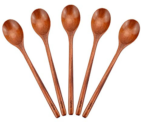 HengDu wooden spoon wooden spoons for eating，korean/Japanese wooden soup spoons，wooden tablespoon（5-piece set）