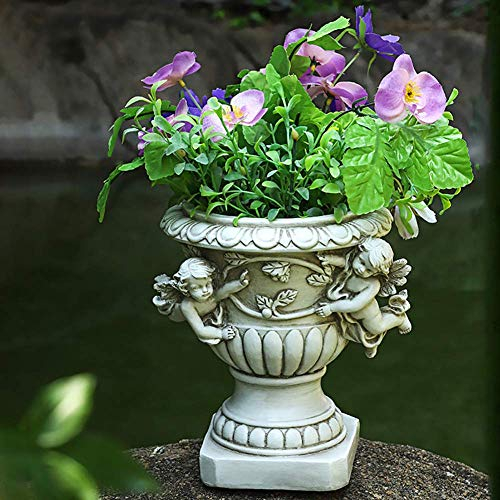 GECOKU Römischer Stil Urne Vase Blumentopf Bonsai Sukkulente Pflanzer Engel Ornament Figurine Outdoor Dekoration,Engel + 8,4 Zoll