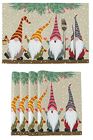 Wichtel-Weihnachts-Tischsets Set von 4 Winterurlaub Weihnachten Tischsets Wende-Tischsets für Esszimmer Küche Tisch Heimdekoration