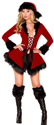 Gusengo Damen Weihnachten Kleid Sexy Weihnachts Kostüm - Samt Weihnachtsoutfit Damen Weihnachtsmann Kostüm Mit Weihnachtsmütze Mrs Santa Claus Kostüm Für Frauen