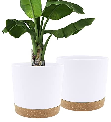 QCQHDU 30.5cm Plant Pot, 2 Pack Planters for Indoor Plants with Drainage Holes & Saucer, Outdoor Flower Pots Home Garden Modern Decor (White, 30.5cm)