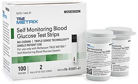 McKesson True METRIX Blood Glucose Test Strips for Diabetes [100 Strips] Self-Monitoring System