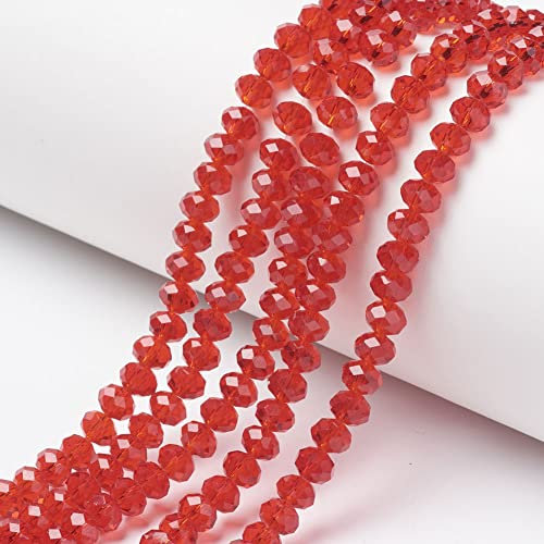 PandaHall 10 hebras 8mm cuentas de cristal facetado Rondelle transparente espaciador de cristal suelto abalorios cuentas de cristal checo para joyería DIY artesanía fabricación pulsera collar, rojo