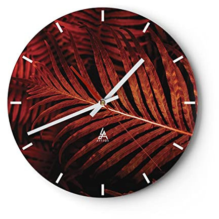 ARTTOR Modern Wanduhr Rot Blätter Palmen 40x40cm Rund Groß Wand Uhr Glas Analog Zimmeruhren Küche Büro Wohnzimmer Glasuhr Wall Clock Dekoration Design Wanddekoration Küchenuhr C3AR40x40-4816