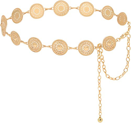 HIQUACC Women's Metal Waist Chain Chunky Body Jewelry Belly Link Belt (Pattern Gold-S)
