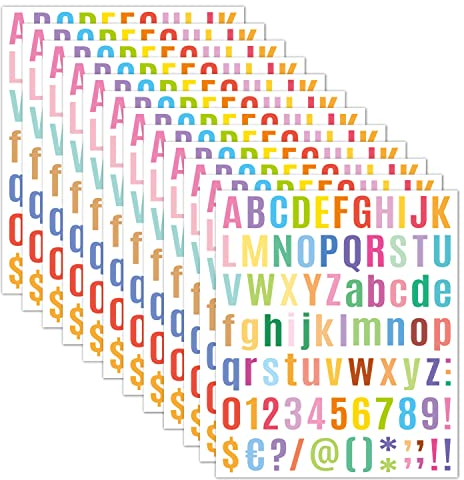 DIYBravo 10 Blätter 800 Stücke Bunt Buchstaben Aufkleber Alphabet Vinyl Selbstklebende Hausnummer Stickers für Türnummer Adressnummer Briefkasten Anzeichen Auto Scrapbooking Deko