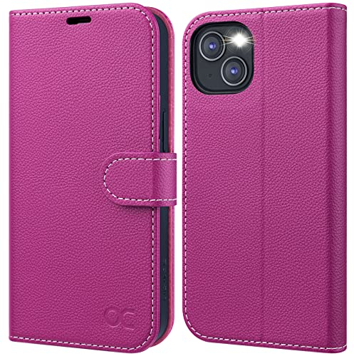 OCASE for iPhone 13 Wallet Case, Premium PU Full Non-Slip Flip Phone Shockproof Cover with[RFID Blocking][Card Holder][TPU Inner Shell] 6.1 Inch,Rose Litchi