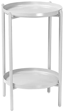 URBNLIVING 50cm 2-Tier Round Metal Side End Table Living Room With Shelf Bedside Nightstand White