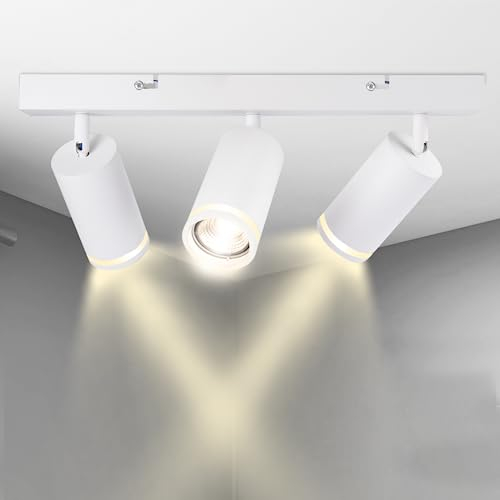 Karyoosi Deckenstrahler 3 Flammig, LED Deckenleuchte GU10, Deckenlampe Spot Schwenkbar 360° Deckenstrahler, für Wohnzimmer Schlafzimmer Küche, Nein GU10 Leuchtmittel,Weiß Matt