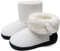 ONCAI Hausschuhe Stiefel Damen Warme Wolle Gestrickte Mode Baumwolle Bootie Pantoffeln Muster Gedruckt Rutschfeste Winterschuhe Weiß EU 42/43