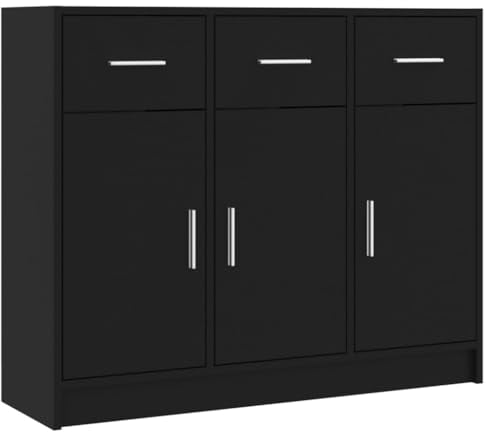 vidaXL Sideboard, Kommode mit viel Stauraum, Mehrzweckschrank Schrank mit Türen Schubladen, Beistellschrank Anrichte Wohnzimmer, Schwarz Holzwerkstoff