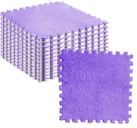 10 Stück Plüschschaum-Puzzlemattenfliesen, Weiche und Rutschfeste Ineinandergreifende Teppichfliesen für Schlafzimmer oder Kinderzimmer (PURPLE)