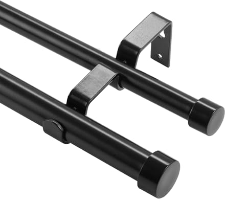 VEVOR Gardinenstangen Innenlauf 2-Läufig, 183-366 cm Gardinenstangen 13,6 kg Tragfähigkeit mit Abgerundetem Kopf & Halterung - Dekorative Fenster für Wohnzimmer Schlafzimmer Fenster/Schwarz