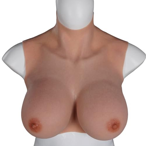 HUANQIN Crossdresser Mastectomy Transgender Prosthesis Enhancer Silicone Filled S Cup, Breast Simulation Female Breasts Costume Breasts, Silicone Fake Breasts Breast Plates Crossdresser, Tan
