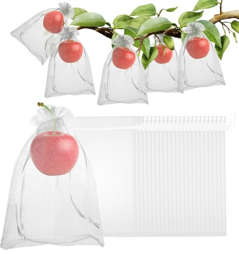 ENPOINT 100 Stück Obstschutzbeutel, 20,3 x 30,5 cm, Gartennetz, weiße Obstbeutel für Obstbäume, Hirschnetz, Netzbeutel, Kordelzug, wiederverwendbare Produktbeutel für Mangobaum, Apfelbaum, Pflanze,