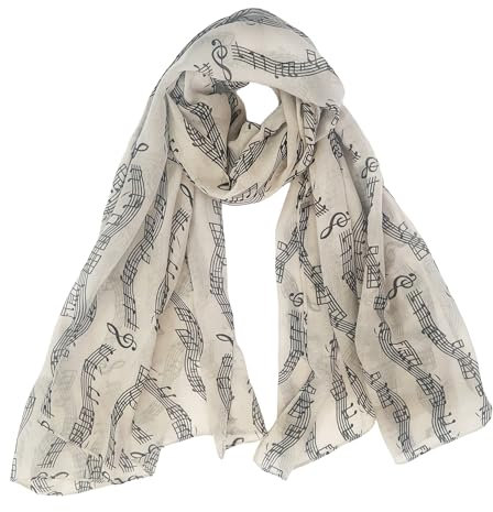 Lina & Lily Damen Schal Tuch mit Musiknoten-Muster (Beige)