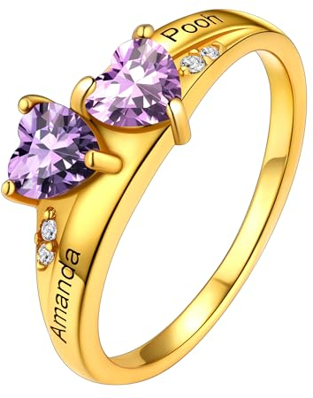 Supcare Damen Ring vergoldet 925 Eheringe mit Herz Geburtsstein Ring Gravur Text Trauringe Namenring Solitaire Ring Memoirering Hochzeitsringe Antragsring Personalisiert Modeschmuck für Dating