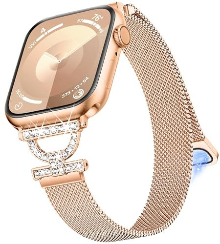 Aniaboho Cinturino in acciaio inox a forma di D, compatibile con Apple Watch 42 mm (serie 10) 40 mm, 41 mm, 38 mm, Ultra 2 1 10 SE 9 8 7 6 5 4 3 2, oro rosa