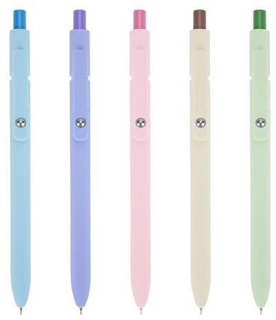 DIBALIYI 5 Stück Einziehbare Gelschreiber, Gel Kugelschreiber für Schreiben, 0,5 mm Schwarz Stift, Tagbuchschreiben und Notieren für Schule Büro Zuhause Geeignet (5 Stöcke Makrone)