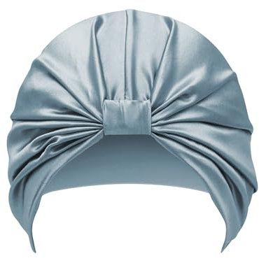 townssilk 100% Mulberry Silk Women's Night Hat, 16 Momme Sleep Cap, Silk Shower Cap, Good for Hair, Protects Hair, Luxurious, Breathable, Grey Blue