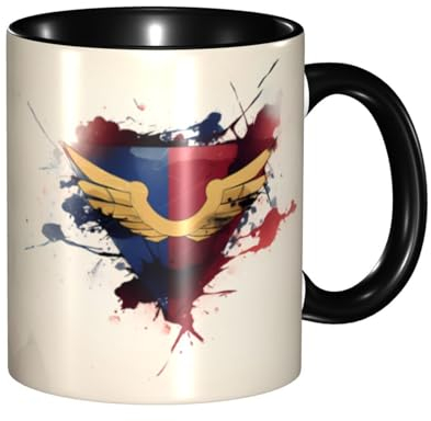 Tasse classique noire en céramique pour cappuccino, latte, céréales, yaourt, lait, boissons chaudes ou froides, four à micro-ondes, symbole bleu et rouge