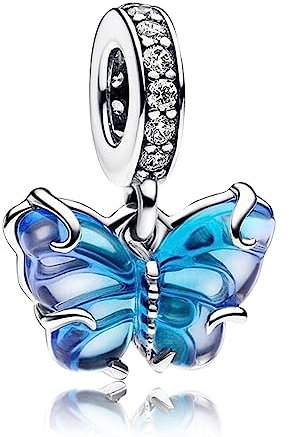 LaMenars Blue Murano Glass Butterfly Dangle Charm für Armbänd 925 Sterling Silber Bead Women Charms Mother's Day Birthday Anniversary Jewelry for Girls Wife