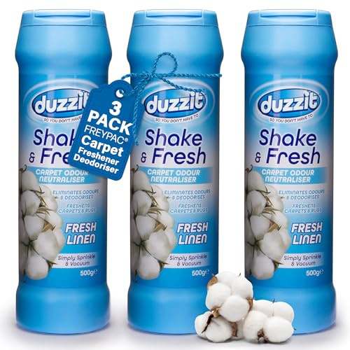 Duzzit Shake & Fresh Carpet Freshener Deodoriser, Fresh Linen Scent (FREYPAC Bundle of 3) (Fresh Linen)
