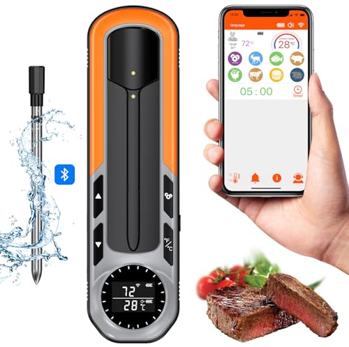 Onherm Termometro da cucina intelligente senza fili 152m Bluetooth Termometro per barbecue con display, resistente al calore 275°C, termometro digitale per carne per forno, grill, girarrosto, ecc