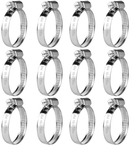 12 Pz Fascette Stringitubo Inox, Fascette Metalliche, Fascette Stringitubo in Acciaio Inox Regolabile 16-27mm, Fascetta Metallica con Vite, Collare Stringitubo a Bullone per Tubo Acqua Auto Piscina
