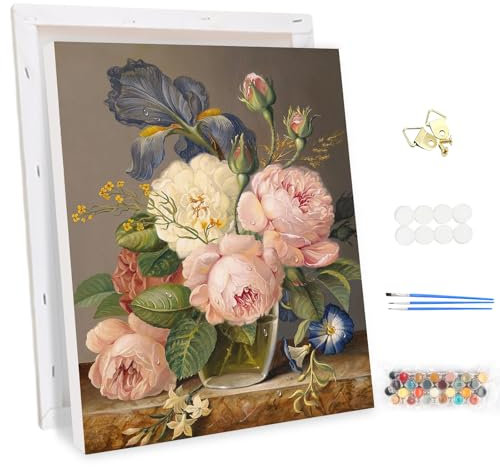MEIYUDA Peinture par Numero Adulte avec Cadre, Fleurs Peinture à l'huile par Numéros sur Toile Artisanat avec Pinceaux Peintures Acrylique, Decoration Maison Cadeau 30x40cm
