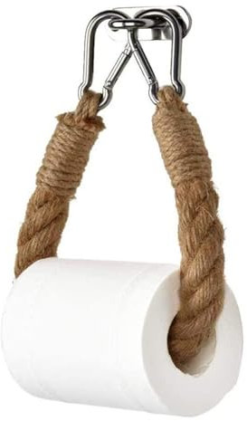 IUSOT Rope Toilet Roll Holder Wall Mounted, Loo Roll Holder, Novelty Toilet Paper Holder Wall-Mounted, Rustic Jute Toilet-Roll Holder with Metal Hook for Bathroom Fecoration