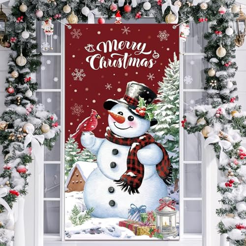 Weihnachtsdeko Tür Abdeckung, 185 x 90 cm Weihnachts Lustige Elfen Tür Hängen Banner Dekoration Weihnachten Hintergrund Banner für Indoor Outdoor Winter Weihnachtsfeier Deko (Schneemann)