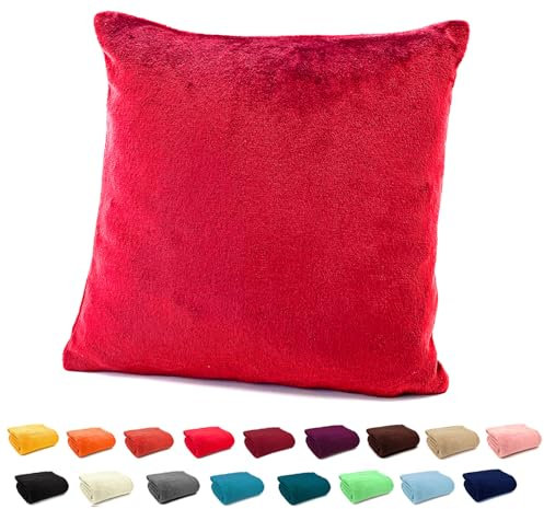heimtexland ® Flanell Kuschel Kissen Super Soft Dekokissen Plüsch Typ380 Kissenhülle Rot 48x48 cm