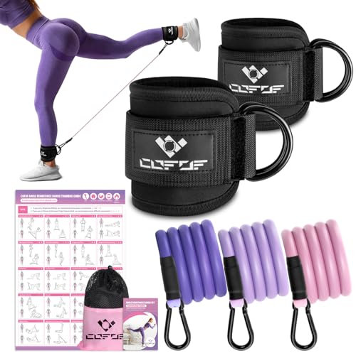 COFOF Knöchelwiderstandsbänder 5 Stück - Frauen Widerstandsbänder Set mit Knöchelriemen für Kickbacks, Bein-Glute-Übungsgeräte, Fußschlaufen Kabelzug für Training mit Trainingsposter