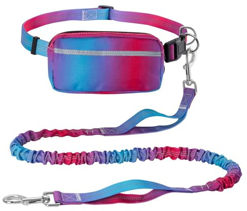 Main Libre Chien Laisse pour Chien à Mains Libres avec Sac de Ceinture Couture Réfléchissante Laisse pour Courir la Marche et la Randonnée (Rouge)