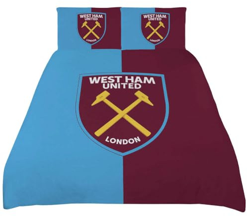 West Ham United FC Split Duvet Cover Set (King) (Blue/Maroon/Gold)