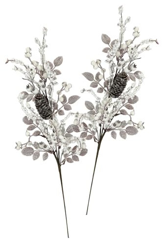 Künstlicher Beerenzweig mit Zapfen 2er Set 72cm Zweig AST Äste Blumen für Bodenvase Floristik Kunstblume Kunstzweig Dekozweig Stielblume Deko für Girlande Kranz Tannenbaum Weihnachtsdeko, Beerenzweig