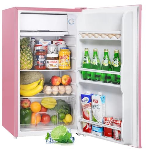 Upstreman Mini Frigo avec Congélateur de 91L, Thermostat Réglable, Petit Frigo de Chambre, Réfrigérateur Top pour Dortoir, Bureau, Rose - BR321