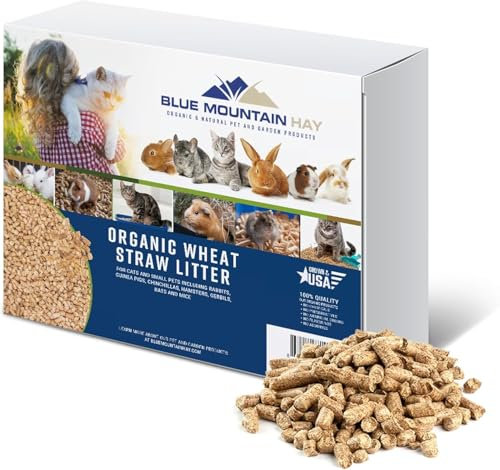 Blue Mountain Hay Organic Wheat Straw Litter for Small Animals | Natural, Biodegradable Litter Pellets | Chemical & Dust-Free | Moisture-Absorbing | Naturally Eliminates Odor (20 lb)