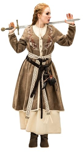 Leonardo Carbone® Wikinger Birka Mantel Skadi - Damenmantel Klassisch Mittelalter Kleidung Winterjacke Windjacke Karneval Kostüm LARP-Kleidung Cosplay Sand XS