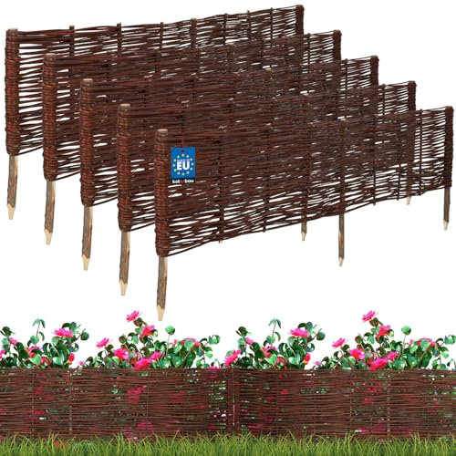 KOTARBAU® 5er Set Beetbegrenzung Weidenzaun 120 x 30 cm Zaun Beeteinfassung Beet Beetumrandung Steckzaun Rasenkante Weide Beeteinfassung Gartenzaun Zum Stecken Flexible Weidengeflecht