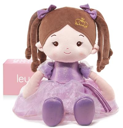 LeyaDoll Muñeca de Tela Suave (40 cm), Regalo de cumpleaños y Bautizo para niñas, Juguete cariñoso para bebés de 0 a 3 años, mi Primer ángel de la Guarda-Daydream-Princess-Coral-Violet