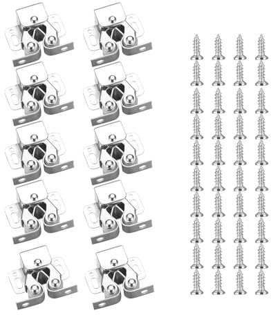 10 Pcs Cupboard Door Catch,Roller LatchCatches Latches Kitchen Cabinet Ball Caravan,Plastic Closet Wardrobe Lock Doors Double Internal Push Open Adjustable Kit,for Magnetic Staple Locks Replacement