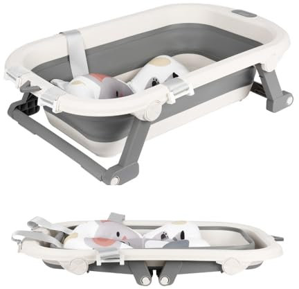 Baignoire Enfants Pliable XXL Avec Transat De Bain & Thermomètre Intégré,Baignoire Enfant Avec Siege De Bain,Baignoire enfants Sur Pied,Cadeau De Naissance Fille Ou Garçon